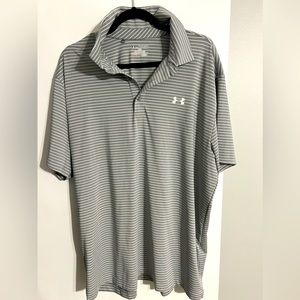 Never worn grey striped Under Armour polo